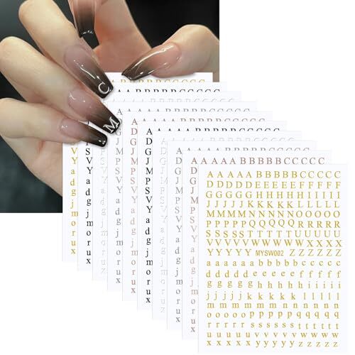 10 Sheets Letter Nail Art Stickers, Small Letter Nail Art Design Stickers,
