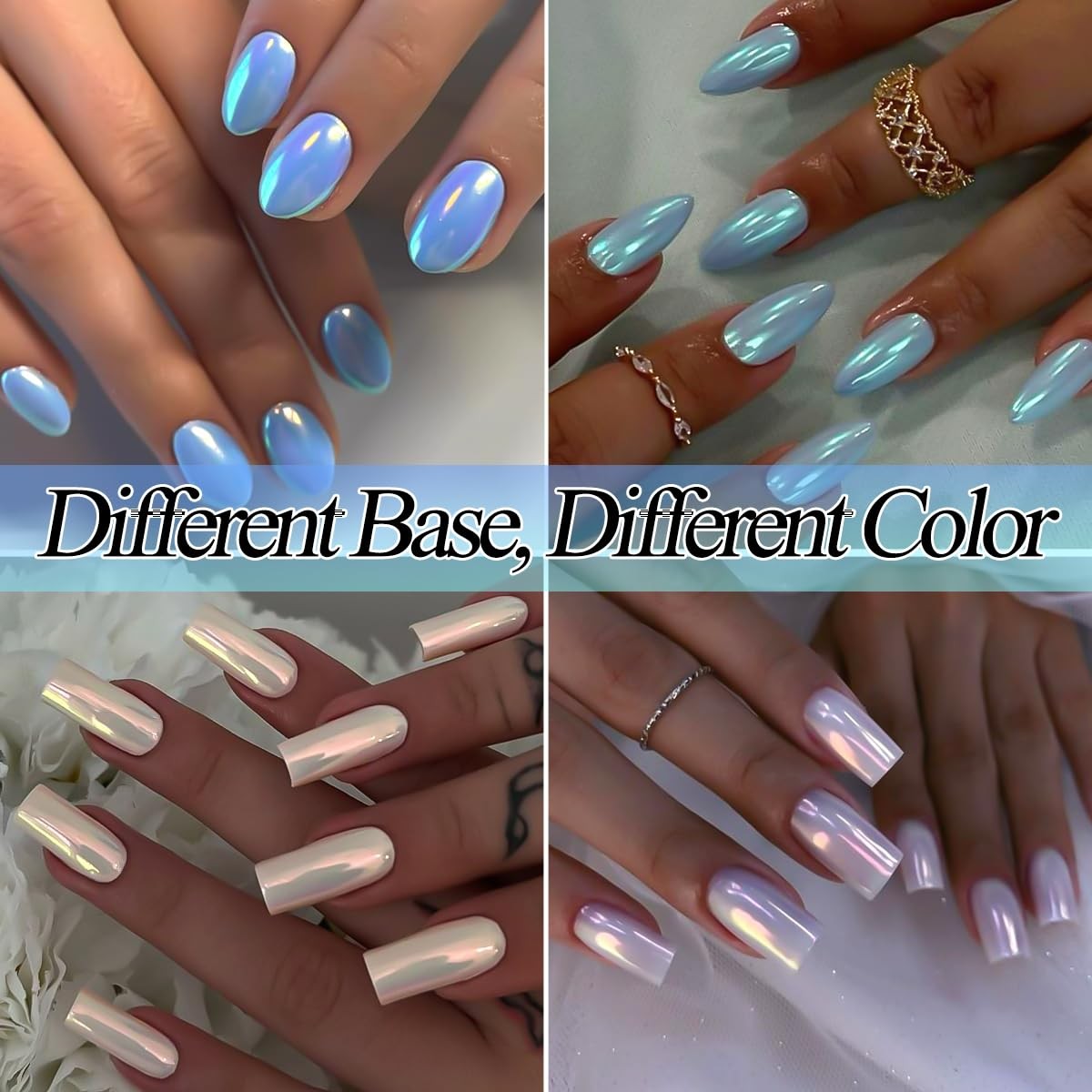SUTOZMIWE 10 Colors Mermaid Pearl Chrome Nail Powder, 10 Aurora