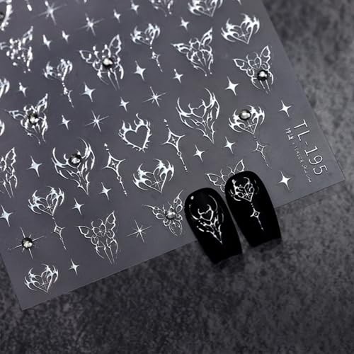 Silver Star Nail Art Stickers 5D Self Adhesive Heart Silver Butterfly Star