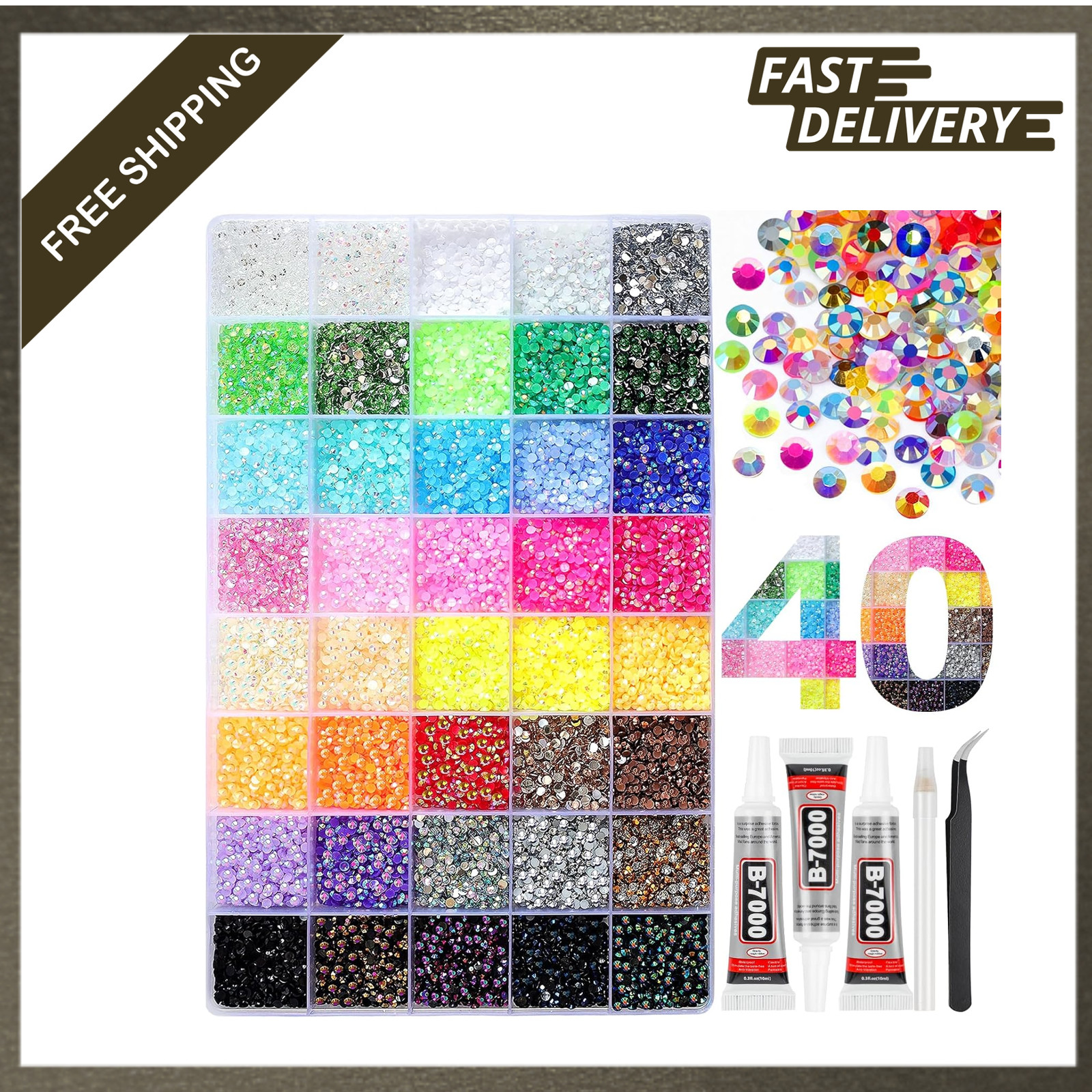 Resin Rhinestones 3mm Multicolor Flatback Gems Bedazzling Kit with Glue for