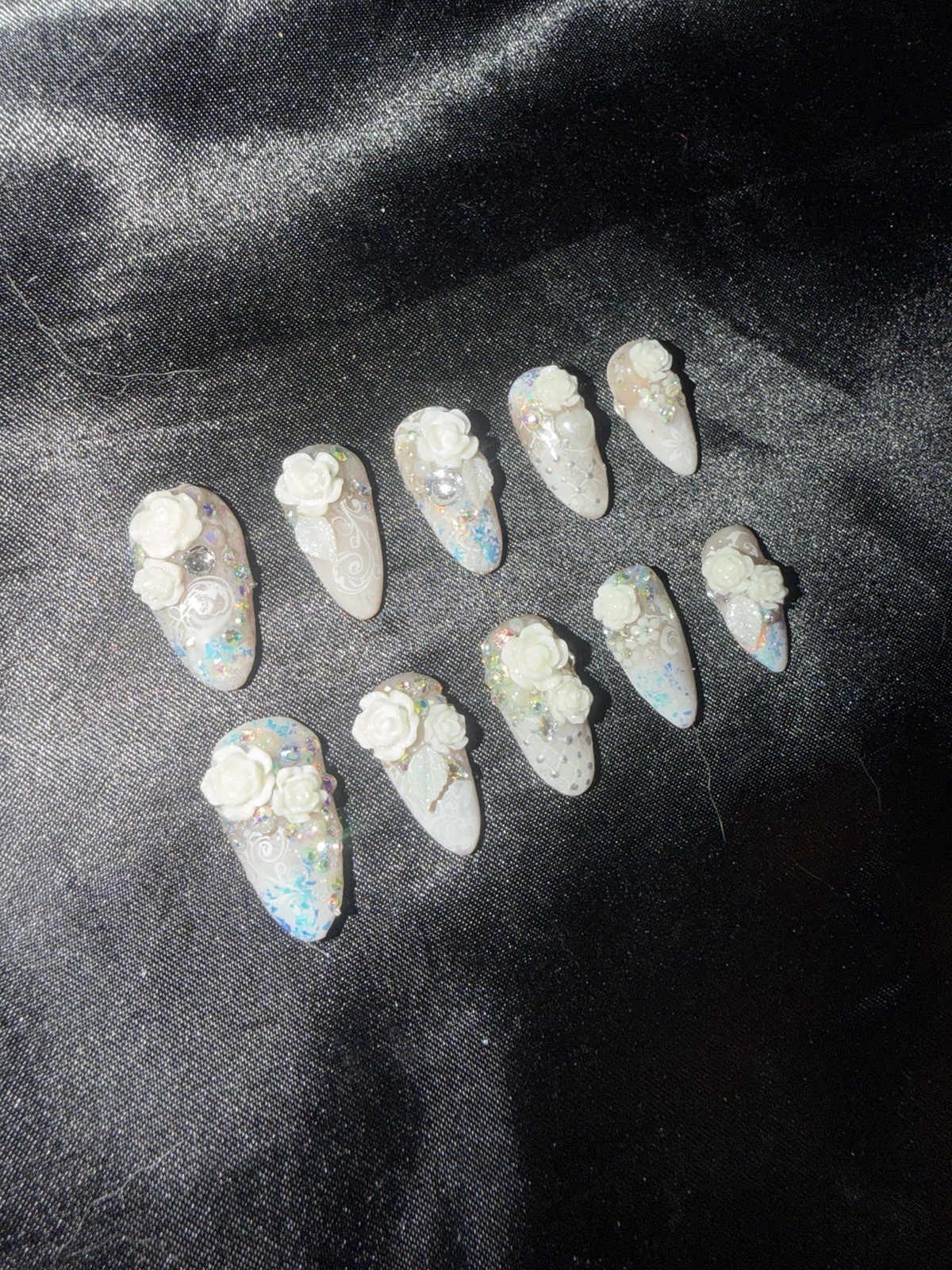 Z NAILZ! Handmade M Almond 3D Embellished Wedding Press On Nails