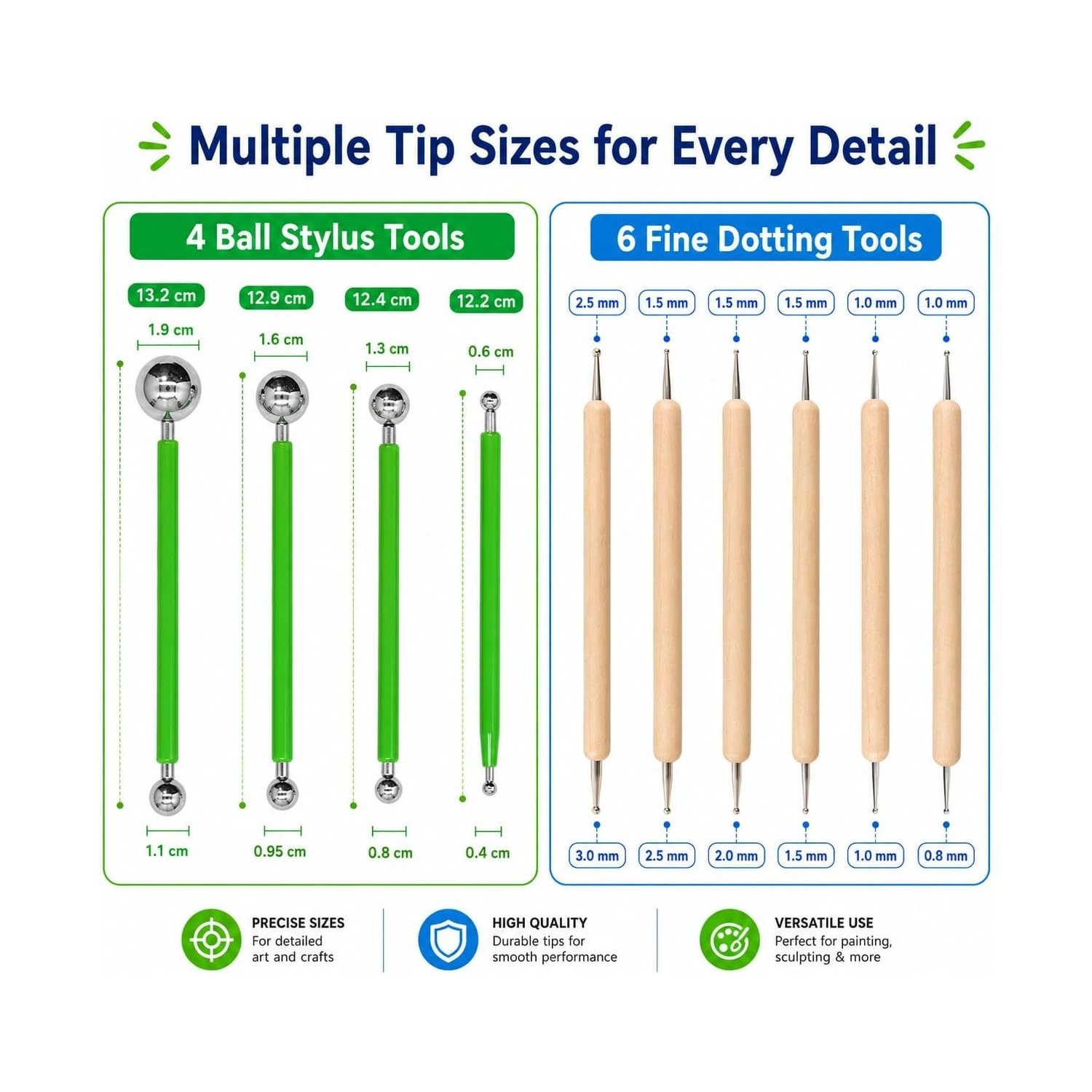 Dotting Tools for Rock Painting and Pottery Clay Modeling – 10 Pcs Set
