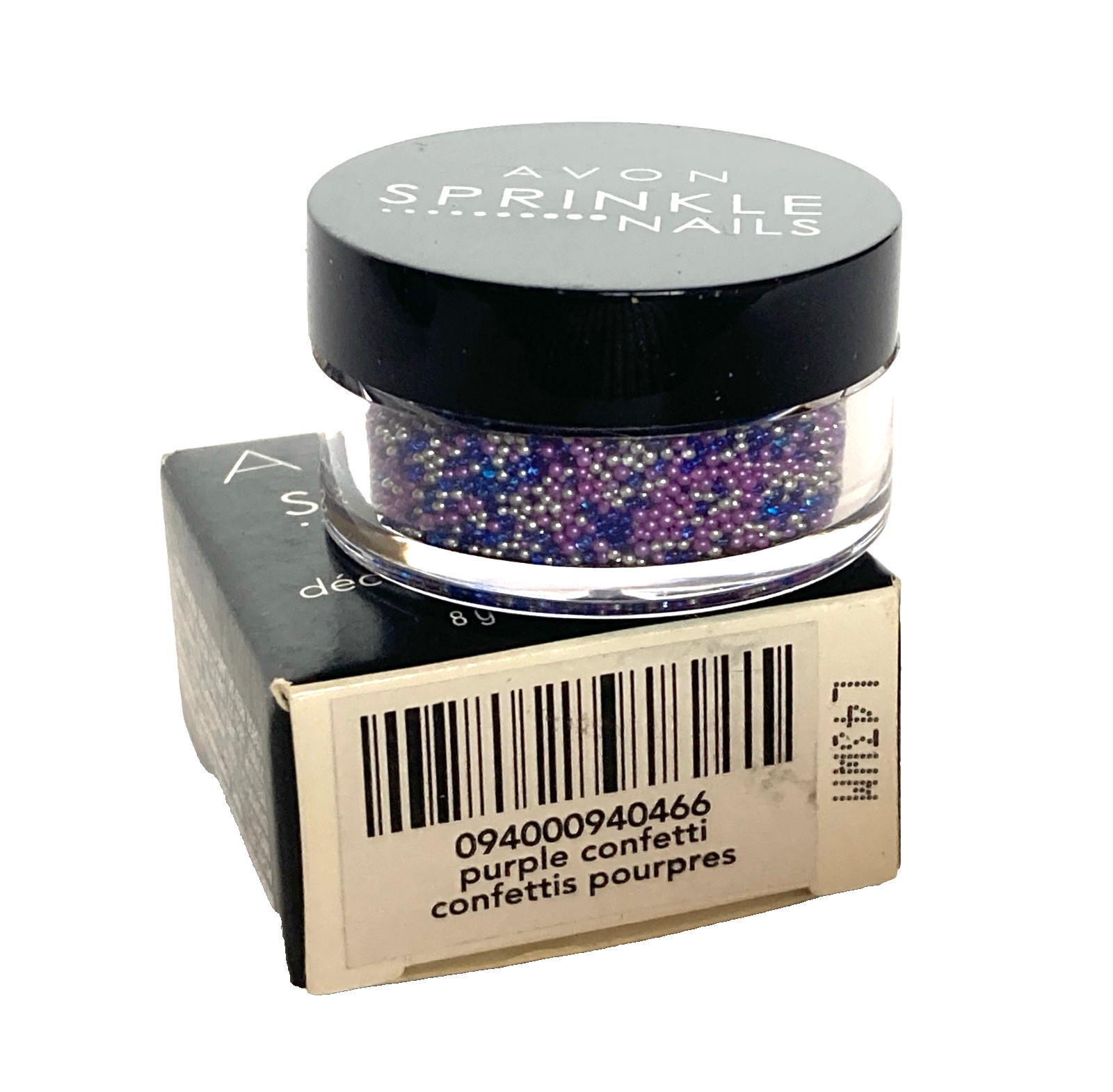 NEW WITH BOX Avon Sprinkle Nails Decorations PURPLE CONFETTI .28 Oz 8 g