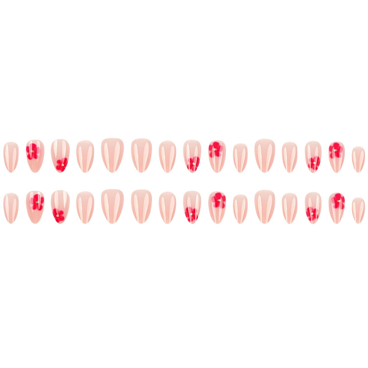 Short Press on Nails Almond Nails Pink Flower Press Ons with Design Cute Styl 6