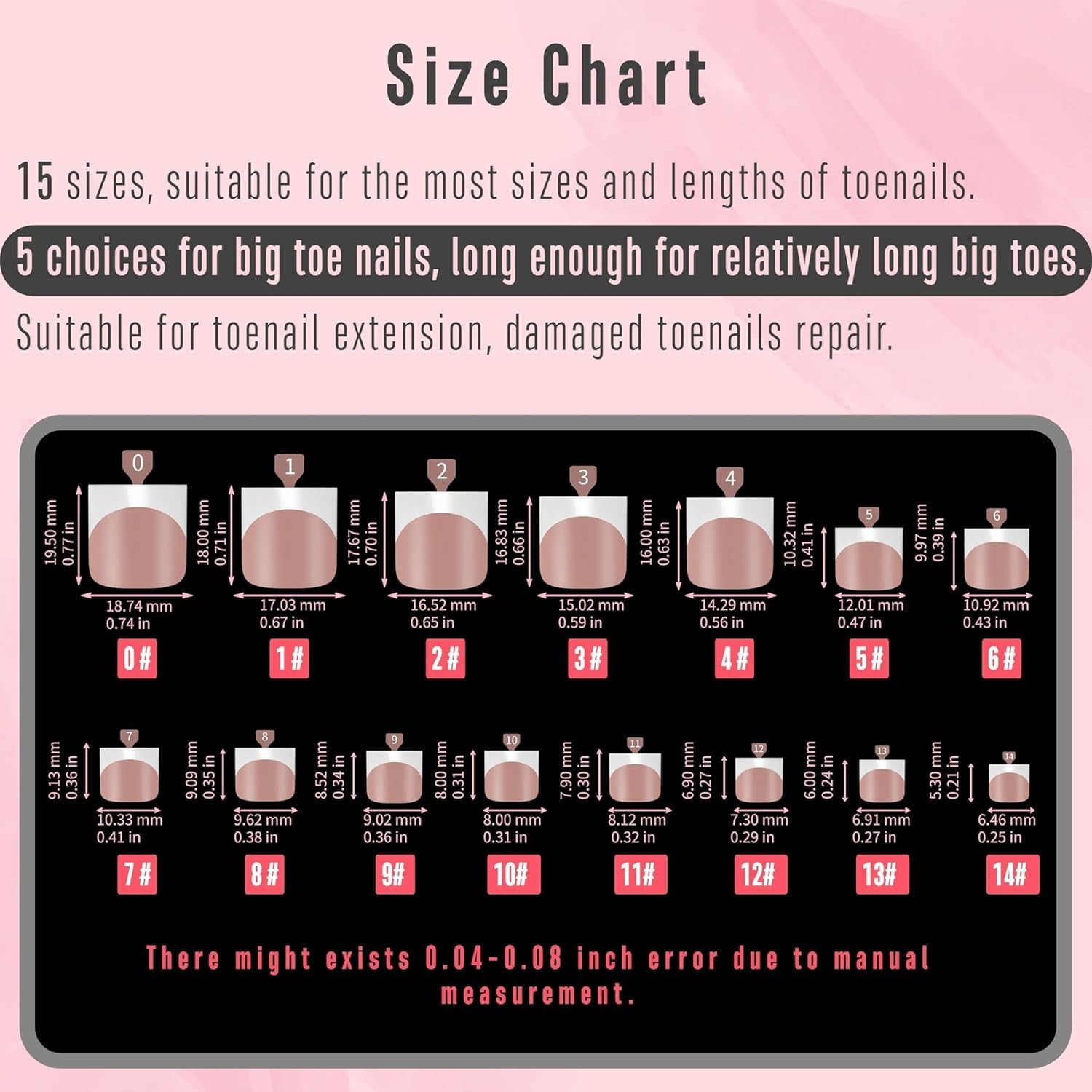 French Tip Toe Nail Tips Sharp Square tip Brown Pink