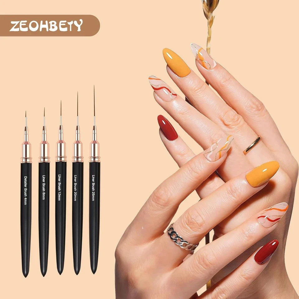 Metallic Nail Art Brushes, 5Pcs Nail Art Liner Brushes, Painting Art Design Brus
