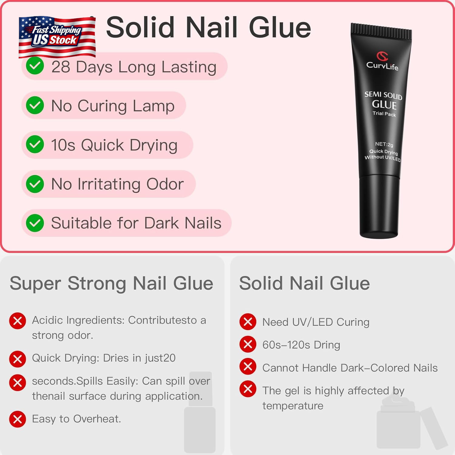 Curvlife Nail Tips Semi Solid Nail Glue 2G (5Pcs) – Super Strong, Soft Glue Gel