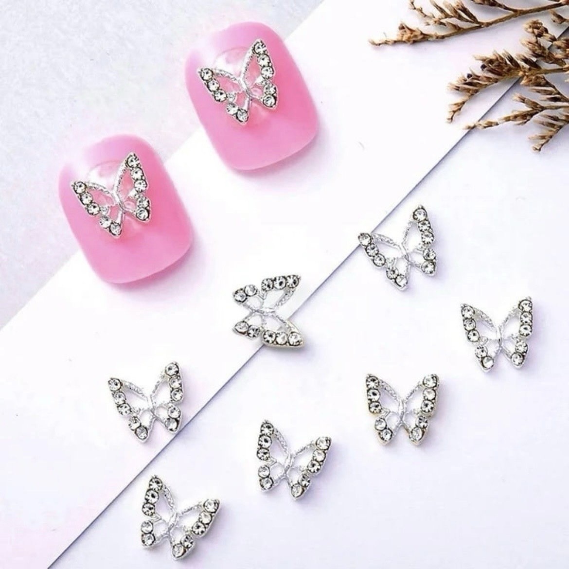 New Sparkly Silver 3D Crystal Gem 10pcs Butterfly Design Nail Art DIY Crafts