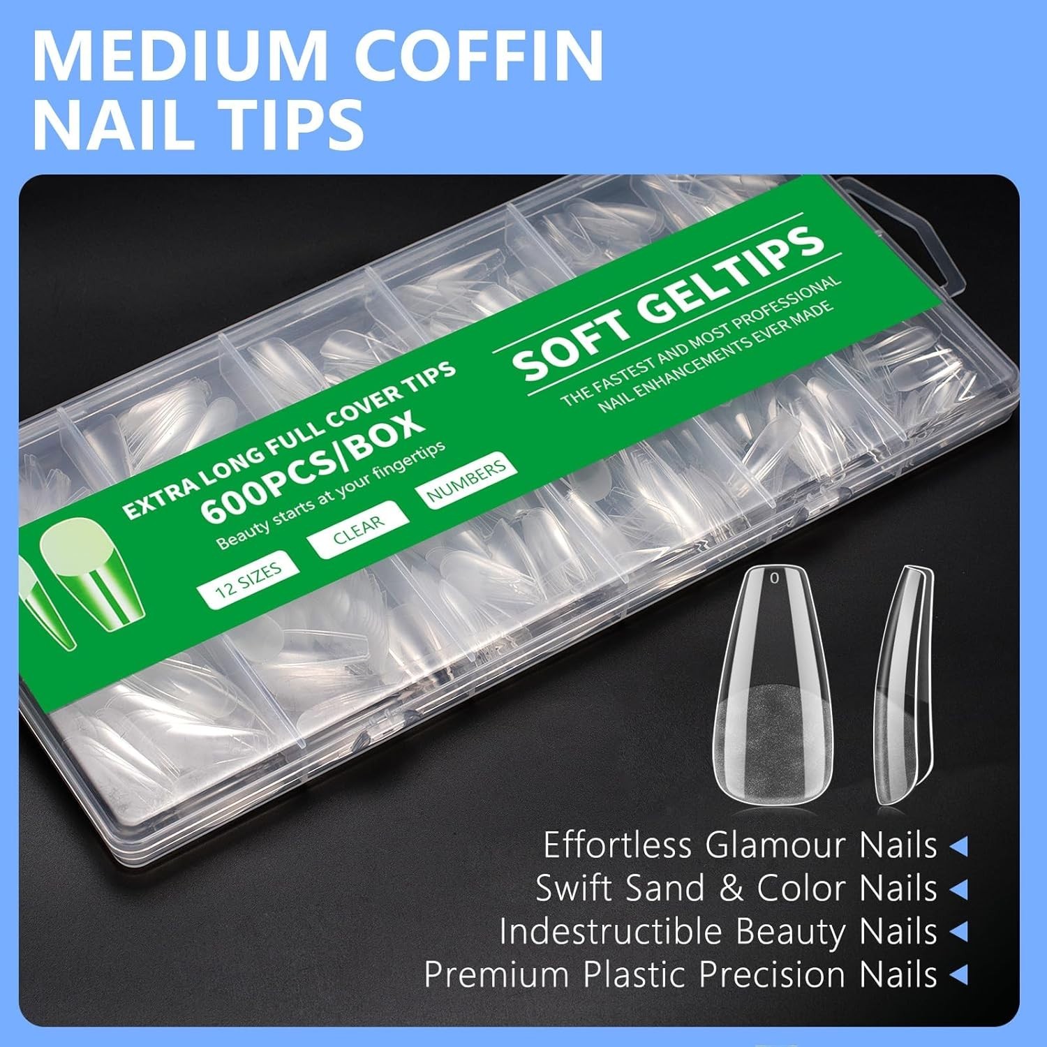 Coffin Nail Tips Press on Nails, Fake Nails for DIY Home Nail Art, Coffin Mixed