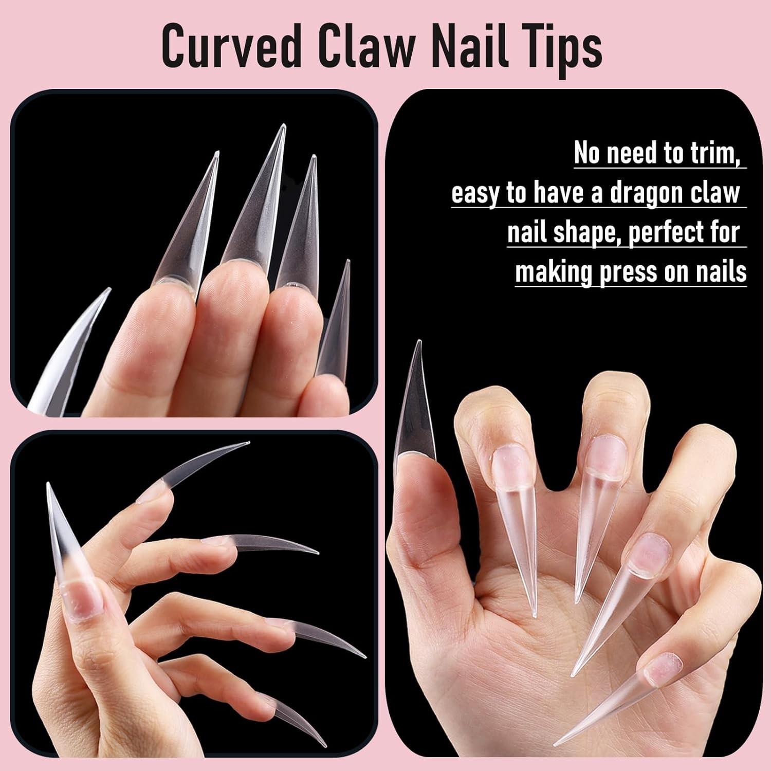 Stiletto Nail Tips, Full Cover Clear ABS False Nails for Acrylic Nails,