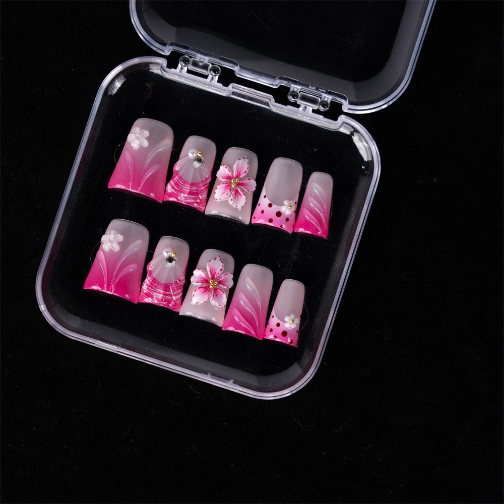10pcs Fairy Handcrafted Pink Ombre Press On Nails Short Square Nail Art Gift