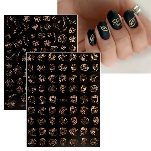 12 Sheets Spring Flower Nail Art Stickers Decals Self-Adhesive Pegatinas Gold