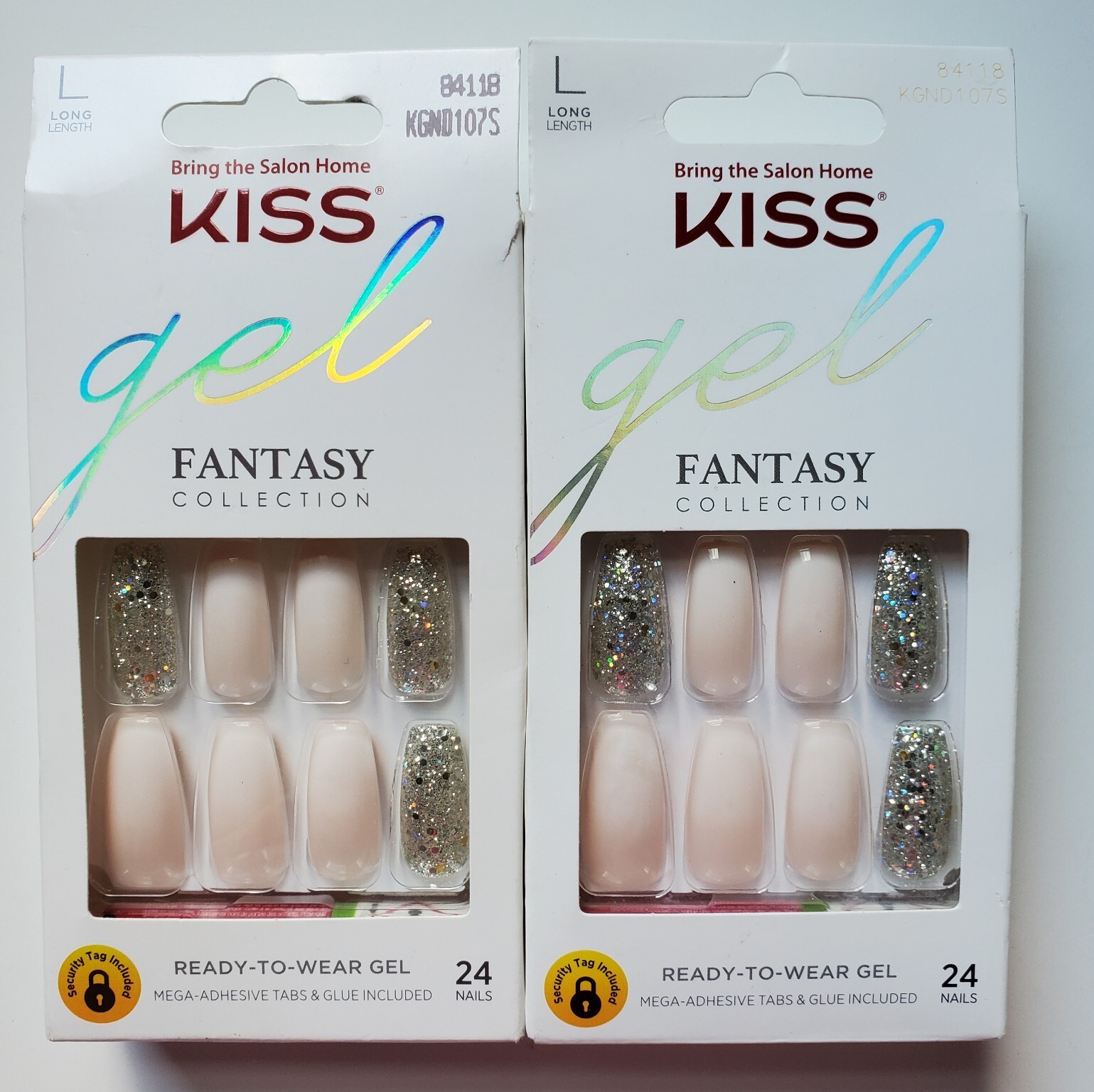 KISS Nails Gel Fantasy Glue On or Press On Nails Long Length Coffin Shape 84118