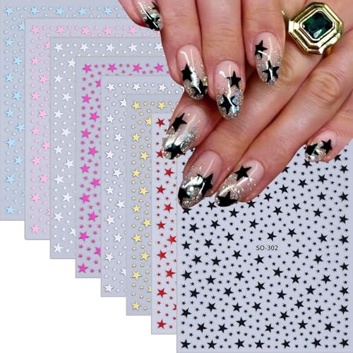 8 Sheets Star Nail Art Stickers 3D Shiny Star Nail Decals Self Star Stickers-26