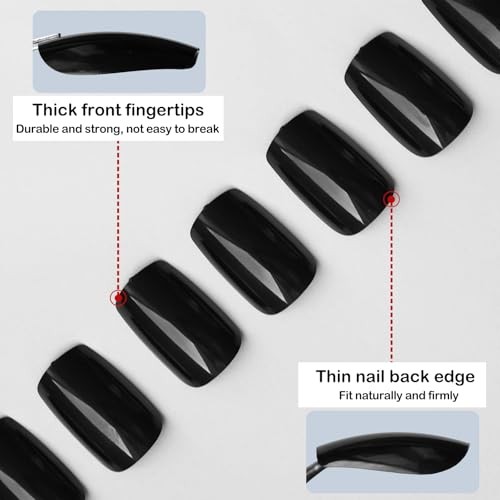 240pc Press on Nails Medium Square Fake Nails Press ons Square Nail Tips Black