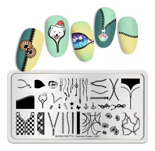 Born Pretty Fashion Power L001 BP-L001 nail stamp Plate Chain Bling Plaid Pearls