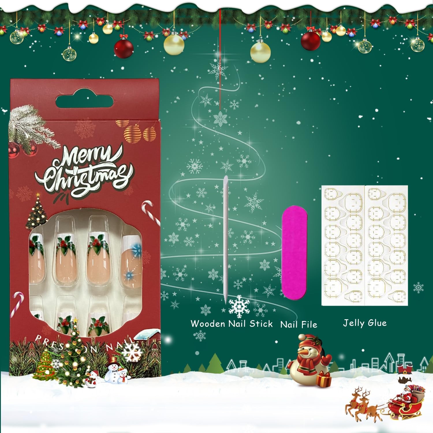 Christmas Press on Nails Medium Square 0.04 Fl Oz (Pack of 24), Multicolor