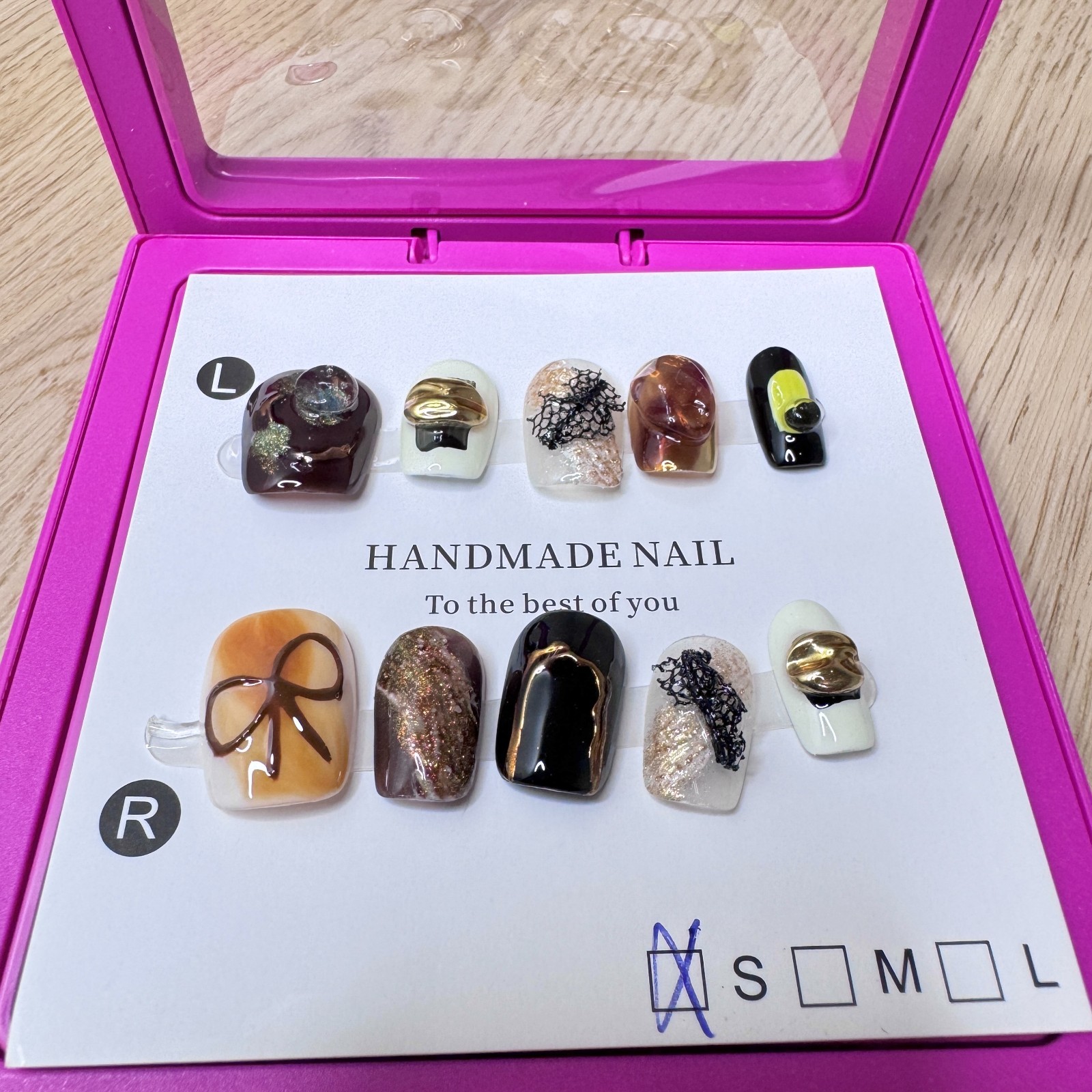 Handmade Hard Gel Press on Nail Art Kit Sz S Glitter Ombre Glitter Jewel Gold
