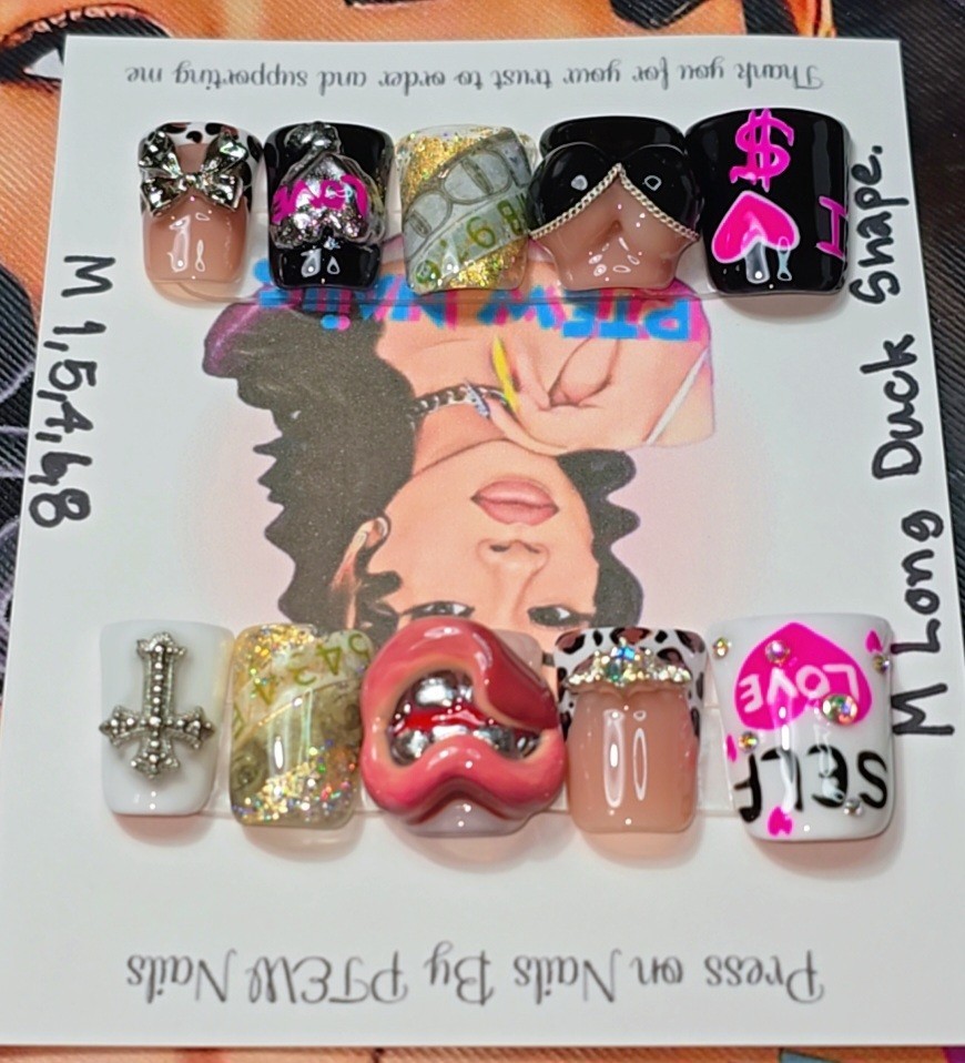 Handmade Press On Nails,3D Girlie’s Nails, Medium Size 1,5,4,6,8 Long Duck
