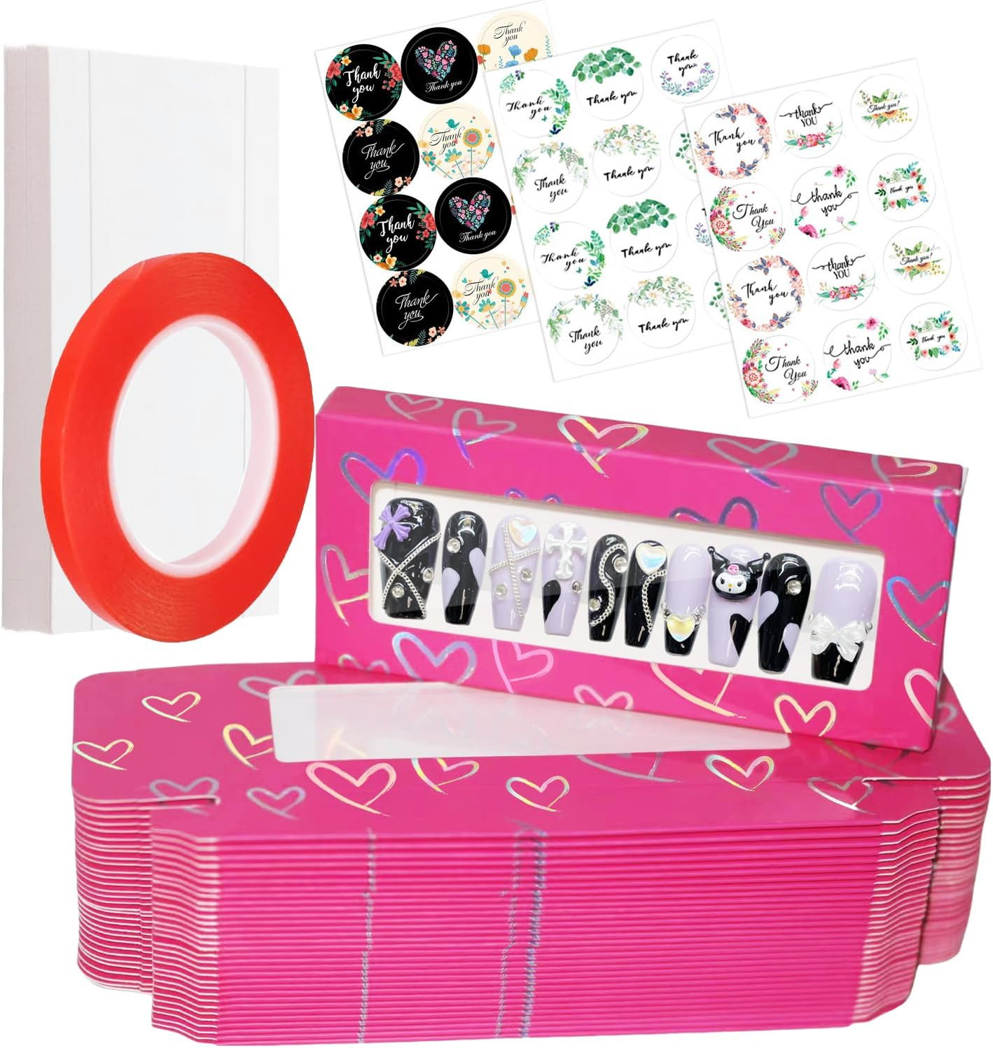 74PCS Press on Nails Packaging Box Set Includes 35PCS Empty Nail Package Box 35P