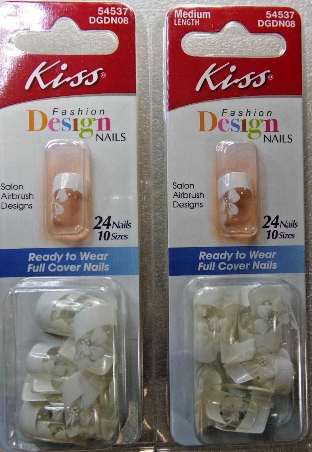 2 Packs Kiss Clear Nails White French with Flower glue on Medium Square