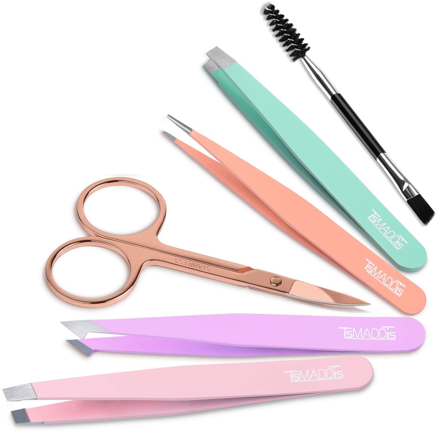 6 PCS Tweezers Set for Women, Eyebrow Tweezers with Curved Scissor w/ Case