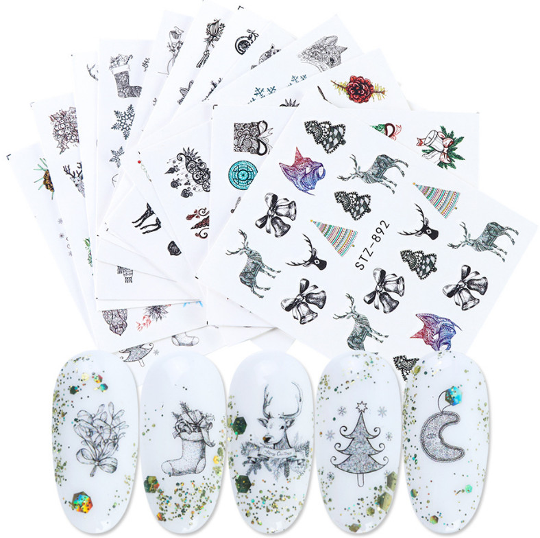 12Pcs Water Transfer Art Decal Sticker Nail Epoxy Resin Christmas Snowflake NS26