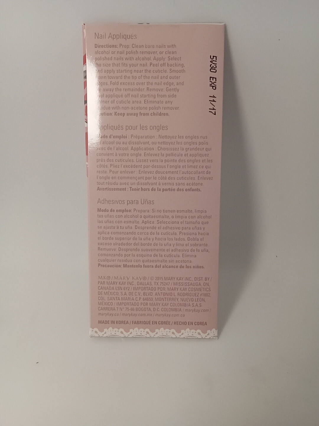 Mary Kay Nail Appliques Fingernail Stickers Into the Garden Flowers Pink & White