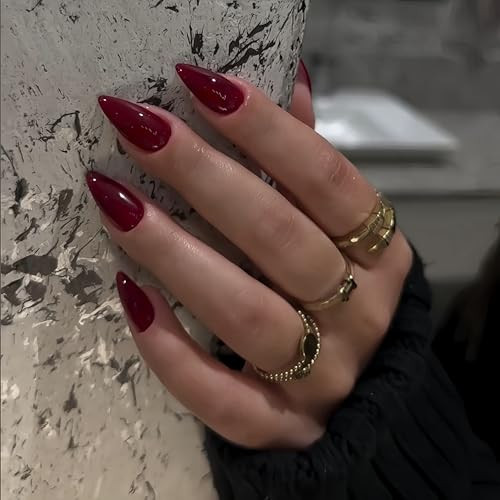 Wine Red Press on Nails Short Almond Shaped, Short Almond Fake almond wine red