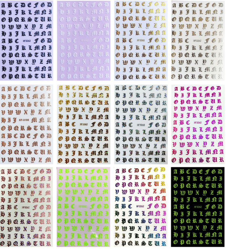 3D Nail Art Latin Roman English Alphabet Letter Sticker Decals US seller NS19