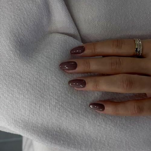 Coffee Brown Press on Nails Short Oval, Fall Winter Color Full Cover oval brown