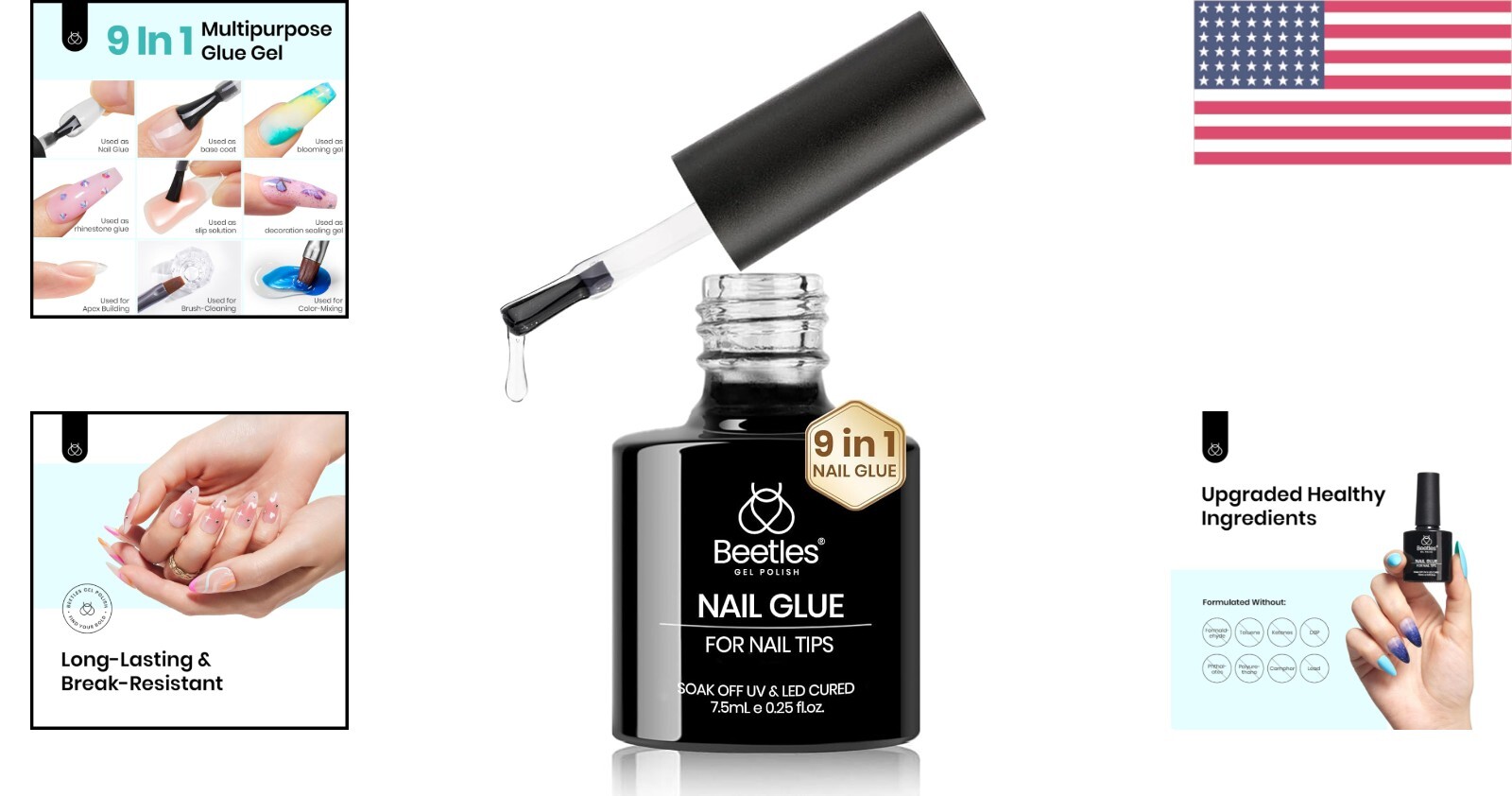 Beetles 9-in-1 Nail Glue Gel for Long-Lasting Acrylic & False Nails – 7.5ML