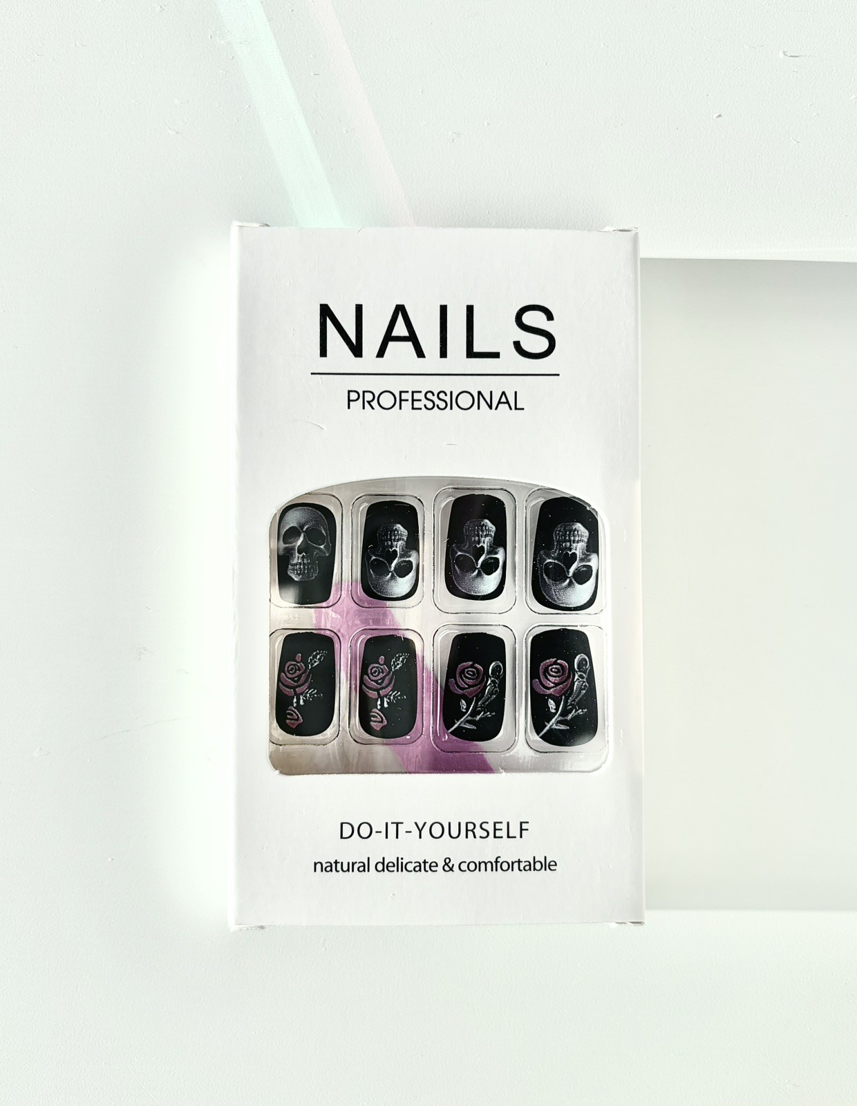 24pcs Rose Skeleton Press-On Nails | Reusable with Tools | Halloween