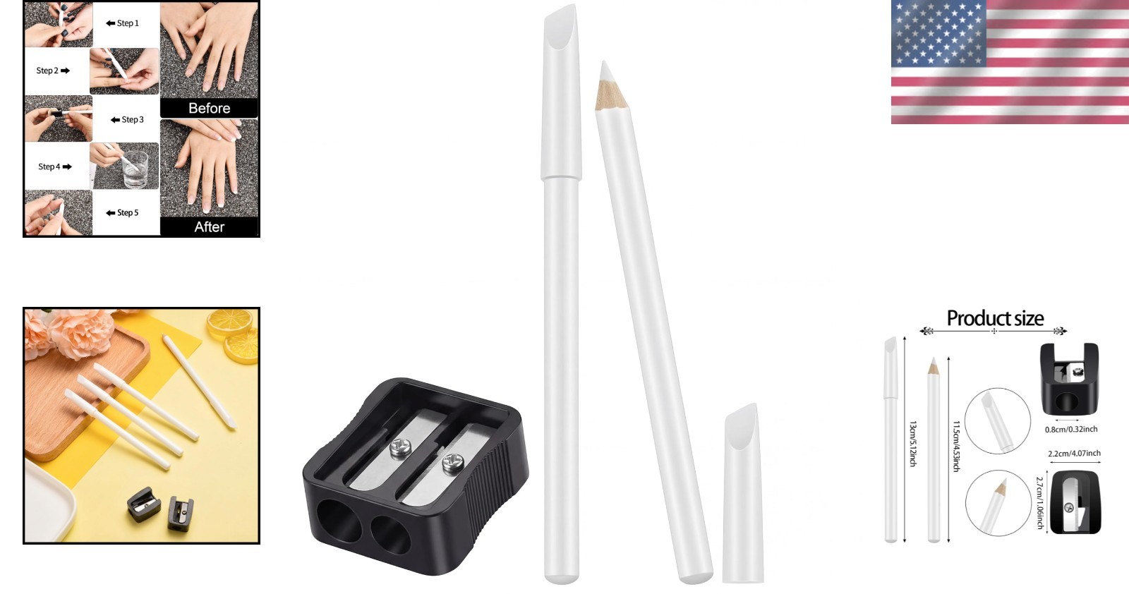 2 Pieces White Nail Pencil and Pencil Sharpener Set, 2 In1 Nail Whitening Und…