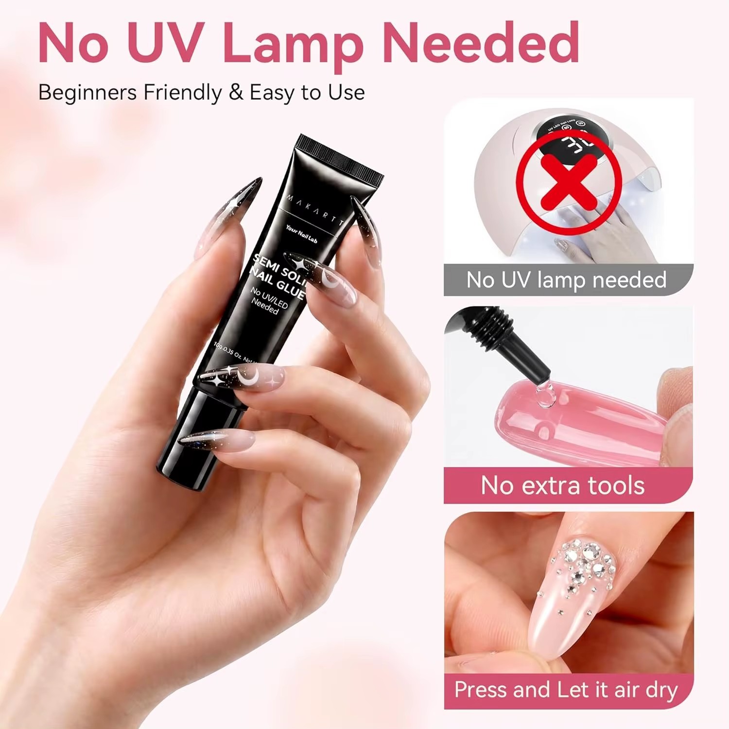 Nail Glue Remover Kit 10g Semi-Solid Air Dry 20s Adjustable 15ML Acetone-Free
