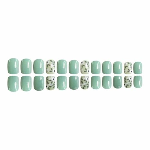 Green Press on Nails Short Square Fake Nails 1 Fl Oz (Pack of 1) Matcha Green