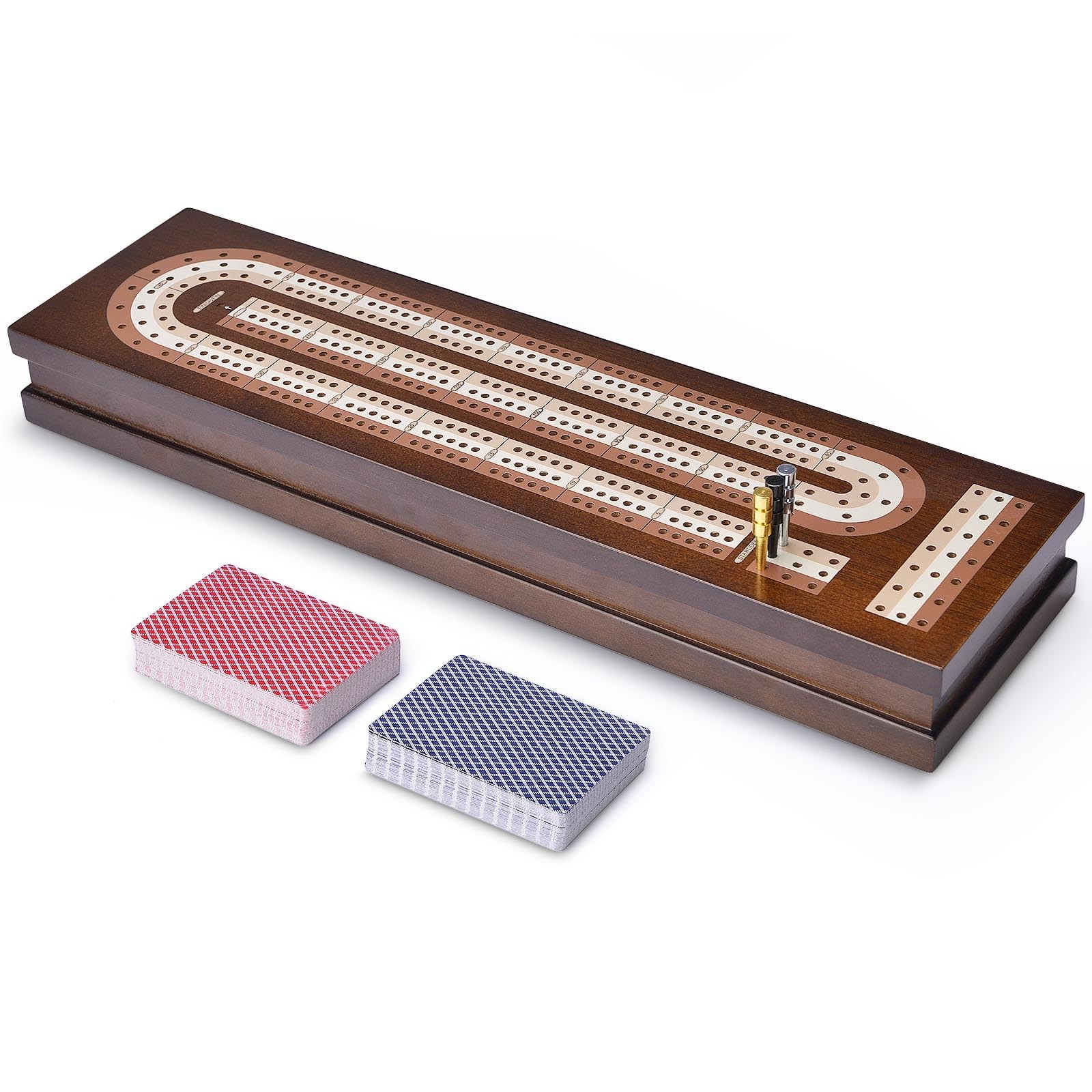 AMEROUS Wooden Cribbage Board 4 x 14.7 x 0.1 inches, Chrome, Brass, Black