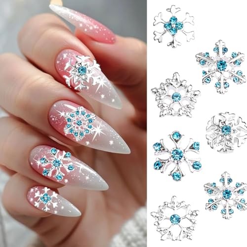 22Pcs Christmas Nail Charms Snowflake Nail Gems 3D Alloy Luxury Nail silver