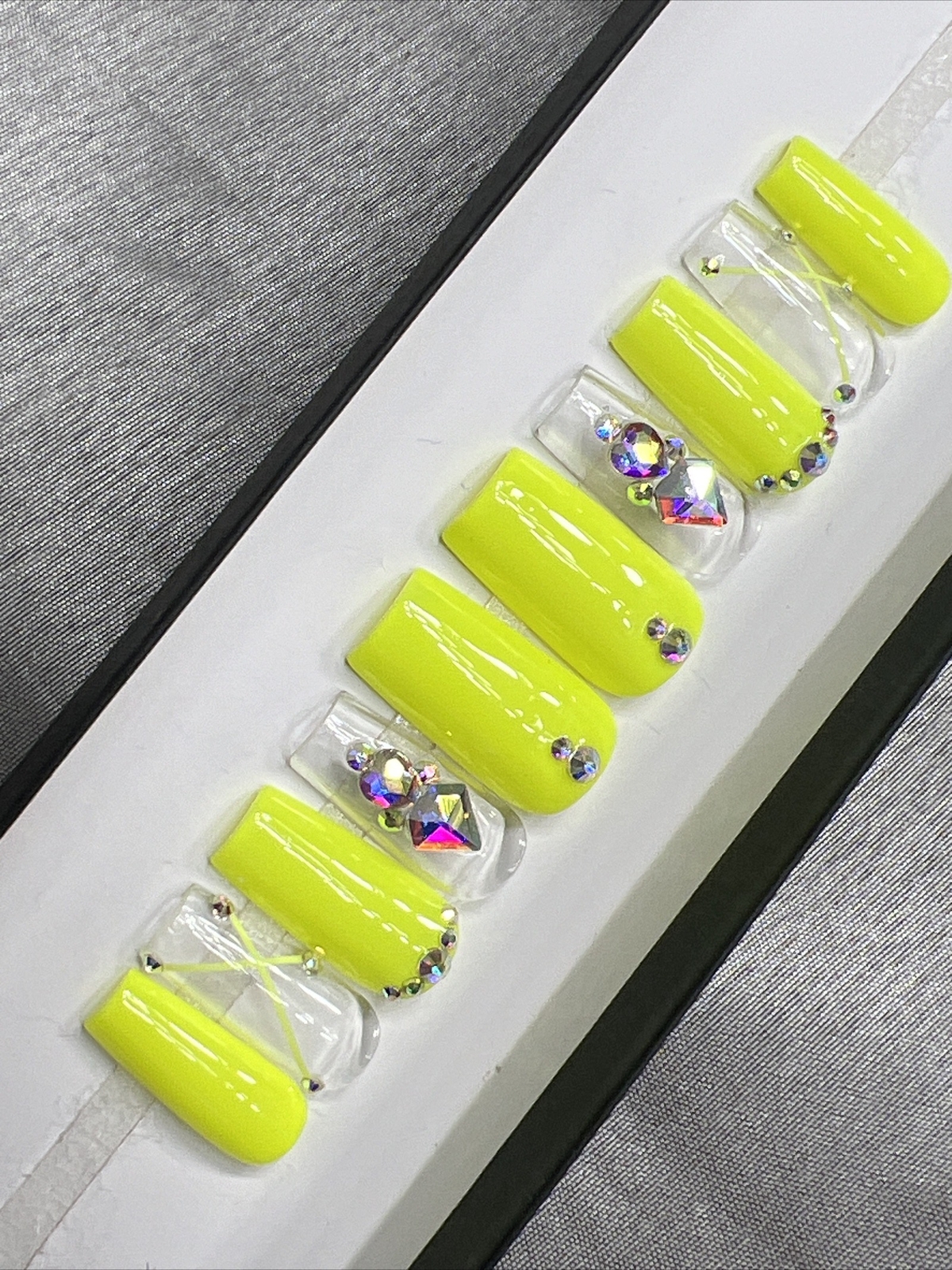 ⚡️ CUSTOM Hard Gel Press On Nails, ELECTRIC YELLOW 10p FULL SET W Kit Square