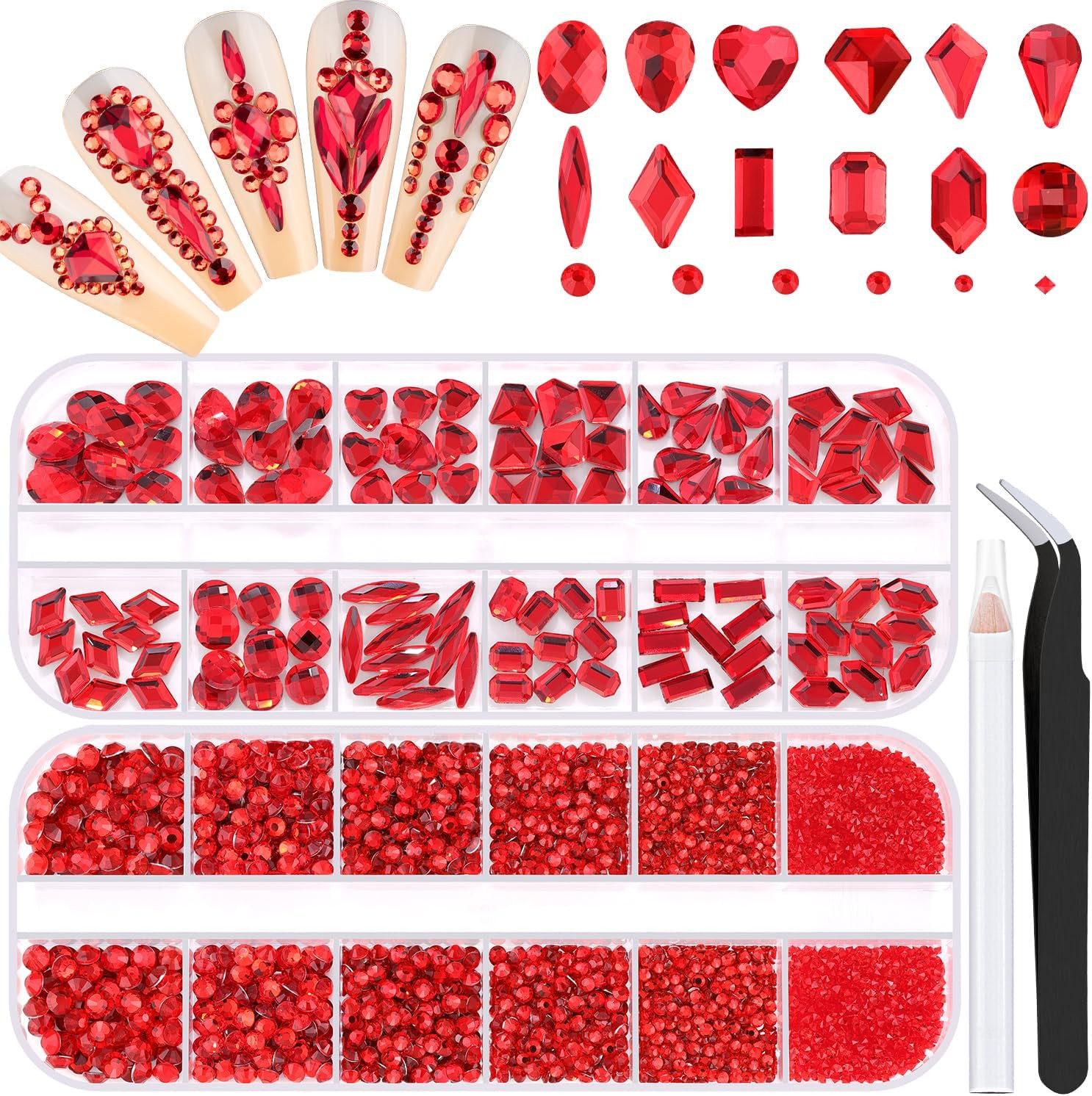 3100Pcs Champagne Gold Nail Rhinestones Kit, 1.5-3Mm Mini Nail Gems + Multi Shap