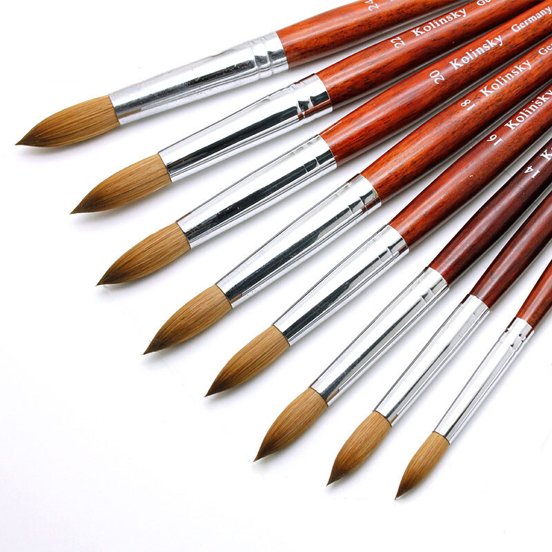 Kolinsky Acrylic Round Wood Handle Acrylic Nail Art CHOOSE SIZE Best Brush