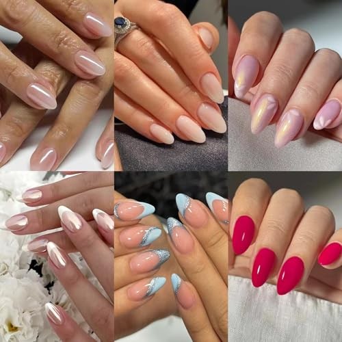 6 Packs (144 Pcs) Almond, Pink Press on Nails – 1 Fl Oz (Pack of 1) Style01