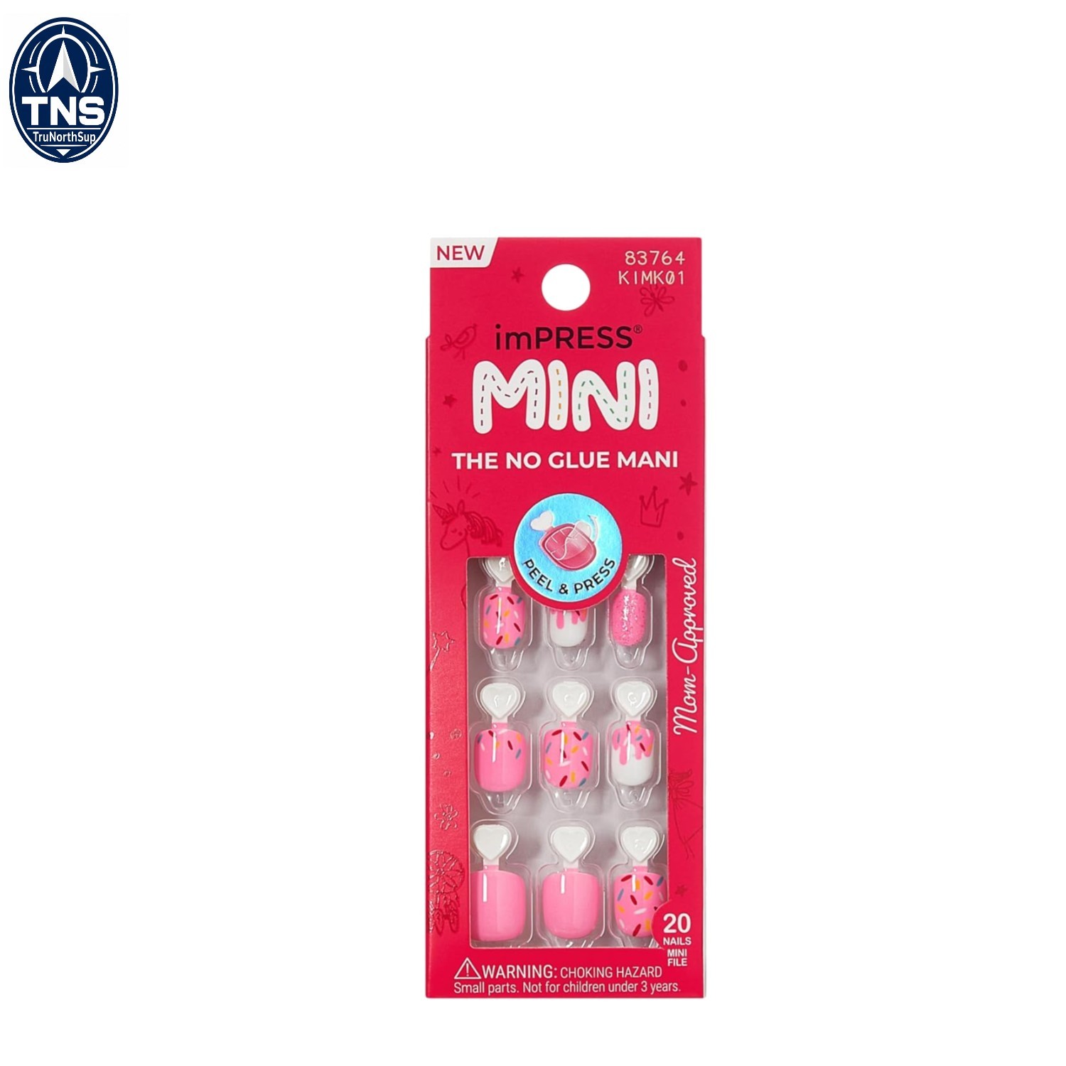 Mini Mani Press On Nails for Kids 20 Short Squoval Glitter Pink No Glue