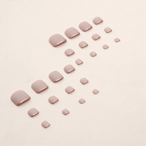 Nude Press on Toenails Short Square Fake Toe Nails Gold French Tip Style11