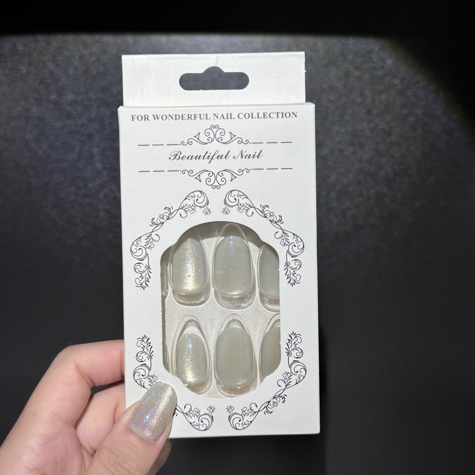 Shimmery Milky White Almond Press-On Nails 24Pcs Fake Nails with Full Prep Kit