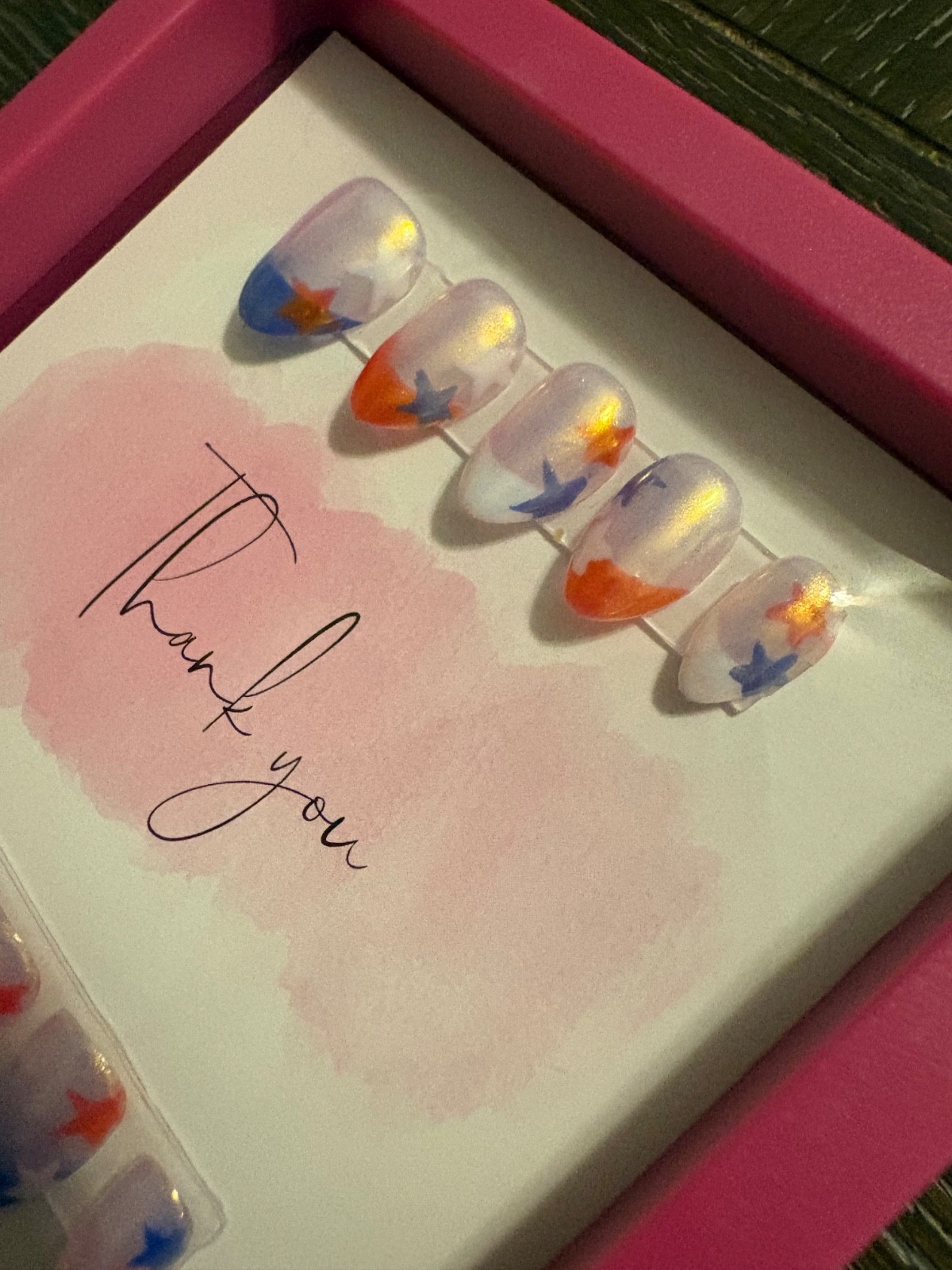 Premium Hand Painted Press on Gel Acrylic Nails Red White and Blue
