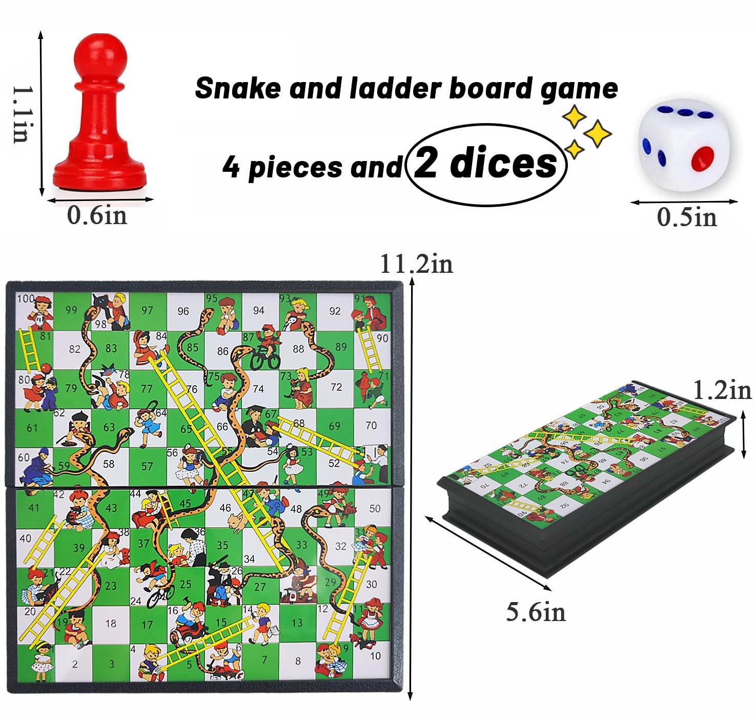 KIDAMI Magnetic Snakes and Ladders Board Game Set, Folding Portable Medium