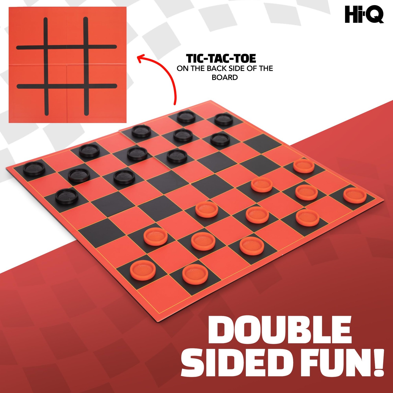 HI-Q Checkers & Tic-Tac-Toe Board Game Set – Classic One Size, Black Red