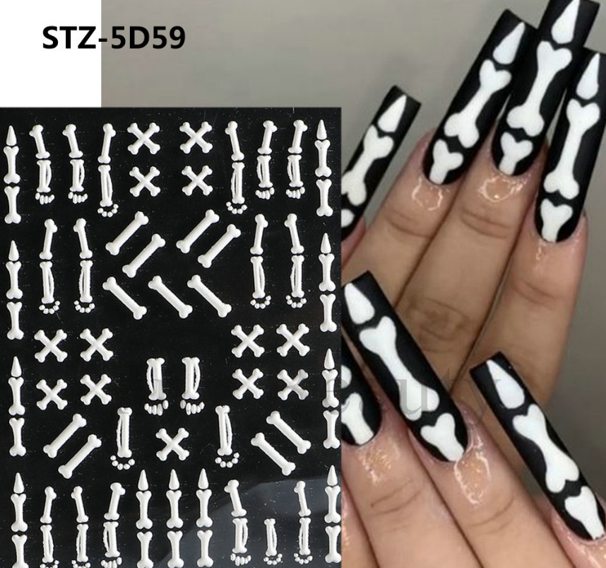 Nail Art Sticker Halloween Eye Blood Skull Skeleton Pumpkin 5D Embossed DIY NS40