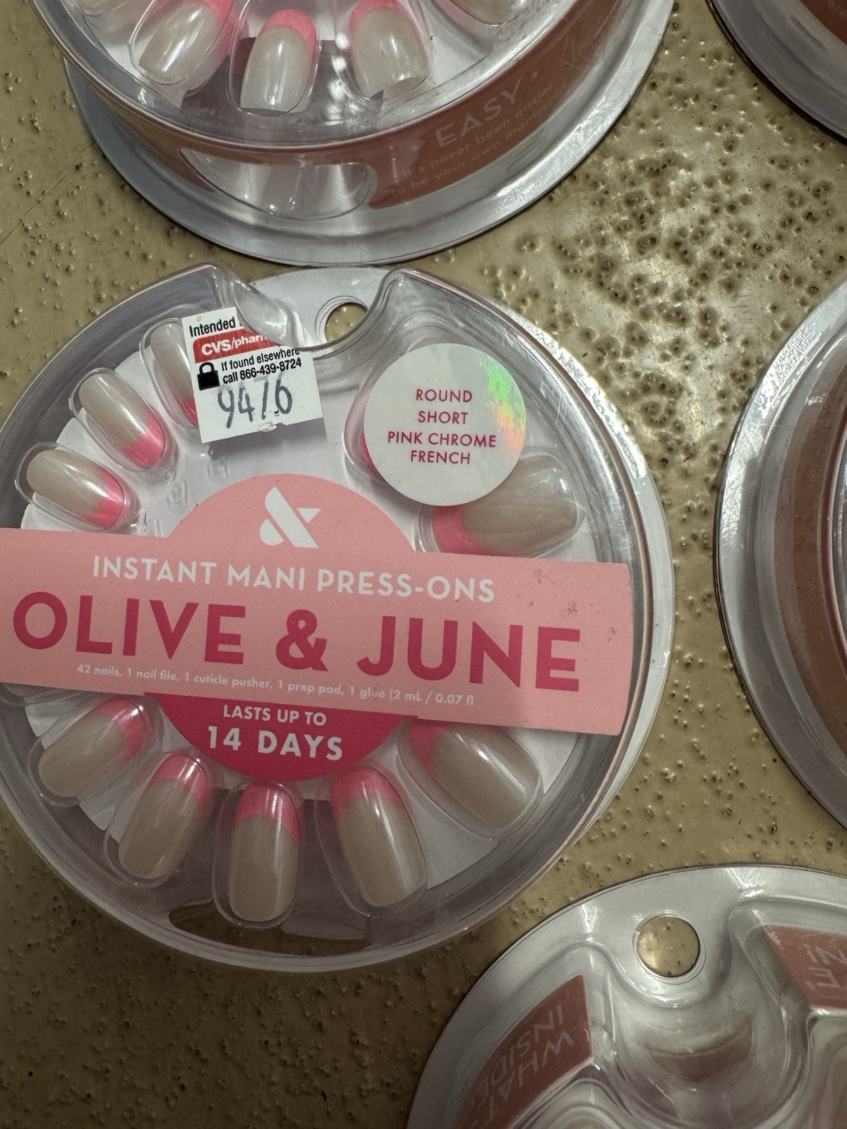 7 Packs Olive & June Instant Mani Press-Ons Round Short Pink Chrome French